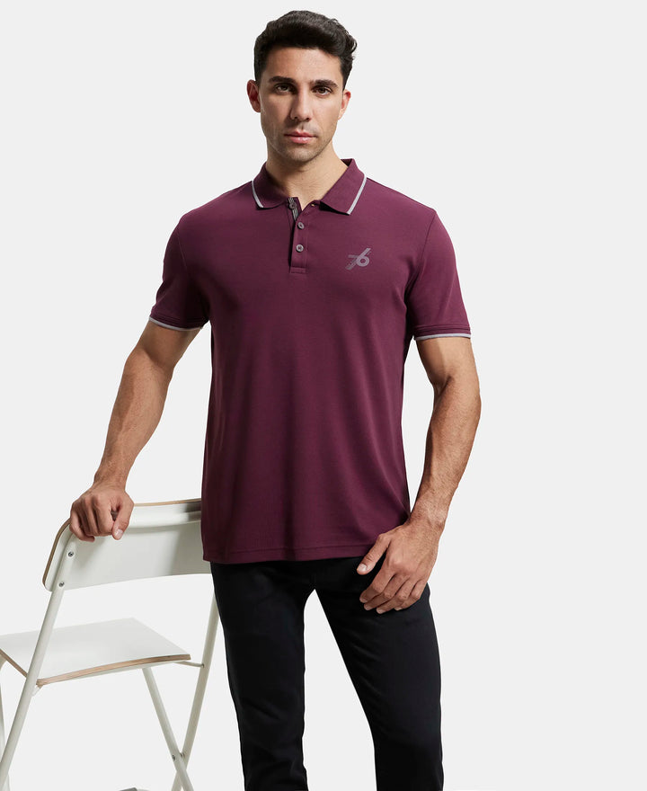 Super Combed Cotton Rich Solid Half Sleeve Polo T-Shirt - Wine Tasting-6