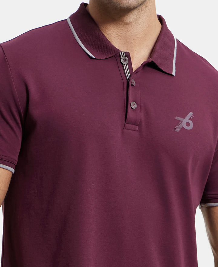 Super Combed Cotton Rich Solid Half Sleeve Polo T-Shirt - Wine Tasting-7
