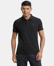 Super Combed Cotton Rich Solid Half Sleeve Polo T-Shirt - Black-1