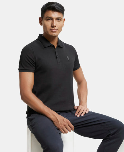 Super Combed Cotton Rich Solid Half Sleeve Polo T-Shirt - Black-5