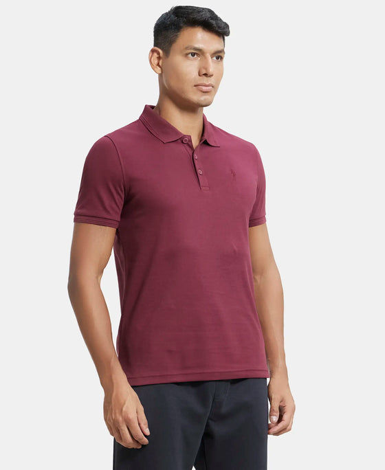 Super Combed Cotton Rich Solid Half Sleeve Polo T-Shirt - Burgundy-2