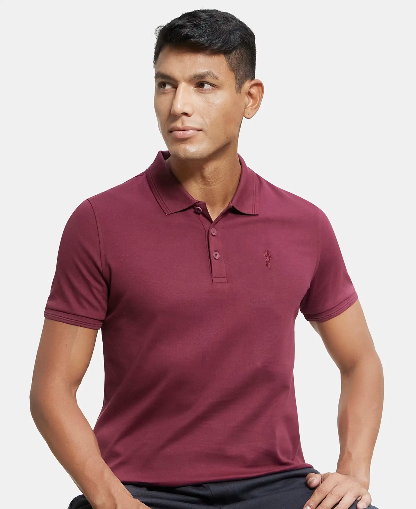 Super Combed Cotton Rich Solid Half Sleeve Polo T-Shirt - Burgundy-5