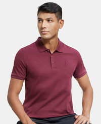 Super Combed Cotton Rich Solid Half Sleeve Polo T-Shirt - Burgundy-5
