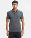 Super Combed Cotton Rich Solid Half Sleeve Polo T-Shirt - Charcoal Melange-1
