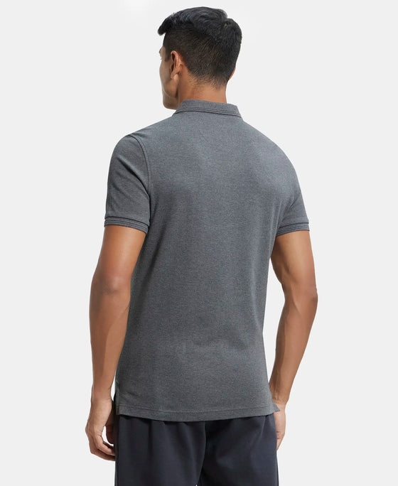 Super Combed Cotton Rich Solid Half Sleeve Polo T-Shirt - Charcoal Melange-3