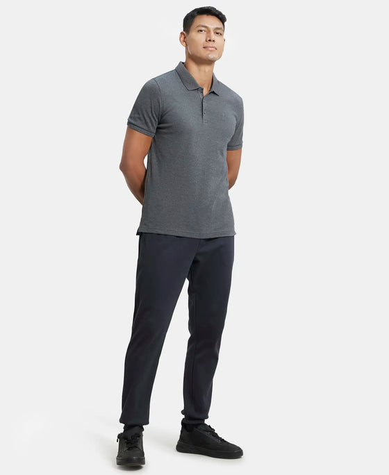 Super Combed Cotton Rich Solid Half Sleeve Polo T-Shirt - Charcoal Melange-4