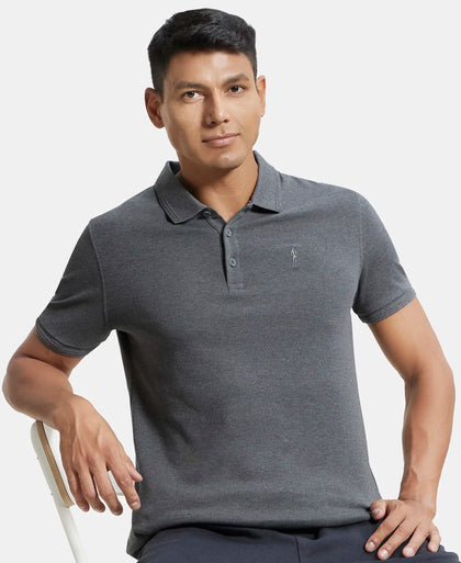 Super Combed Cotton Rich Solid Half Sleeve Polo T-Shirt - Charcoal Melange-5