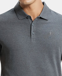 Super Combed Cotton Rich Solid Half Sleeve Polo T-Shirt - Charcoal Melange-6