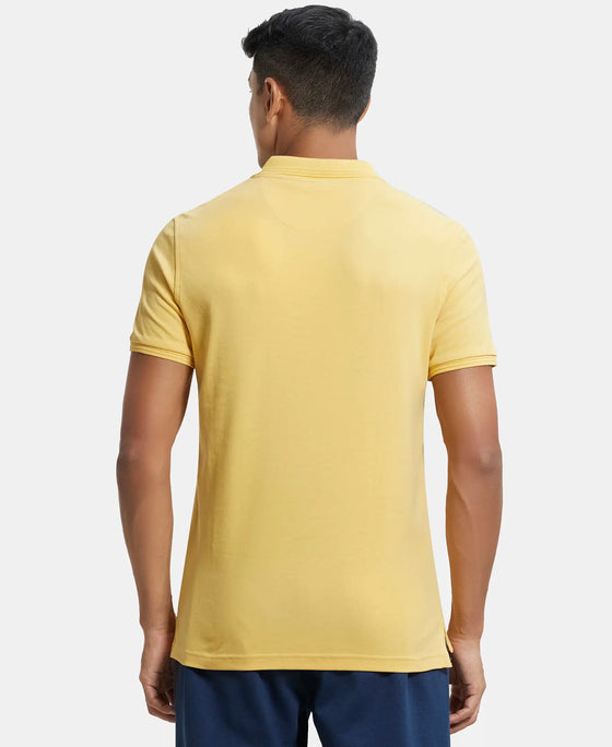 Super Combed Cotton Rich Solid Half Sleeve Polo T-Shirt - Corn Silk-3