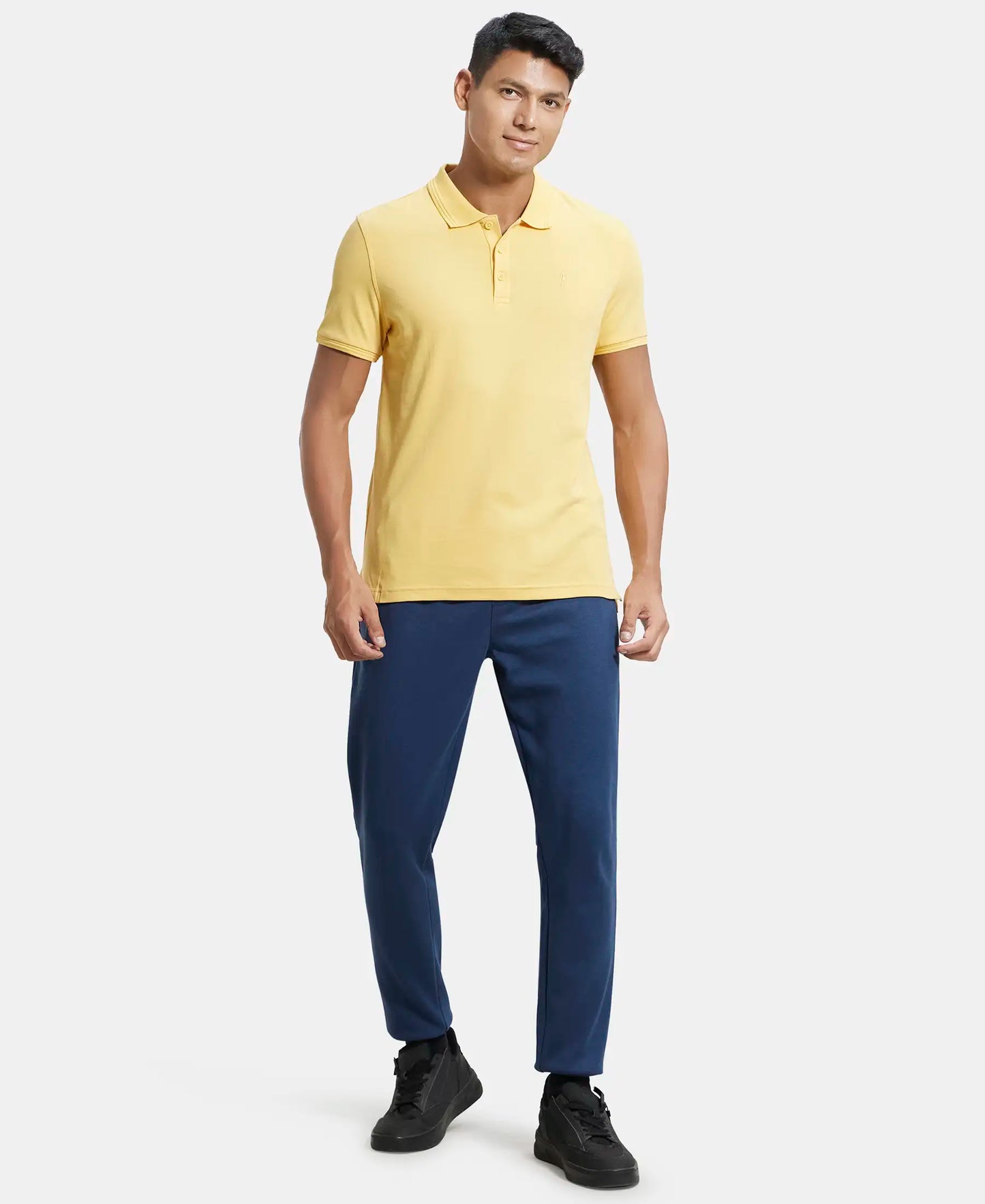 Super Combed Cotton Rich Solid Half Sleeve Polo T-Shirt - Corn Silk-4