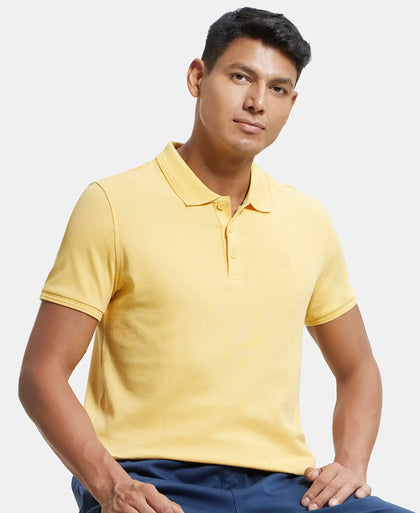 Super Combed Cotton Rich Solid Half Sleeve Polo T-Shirt - Corn Silk-5