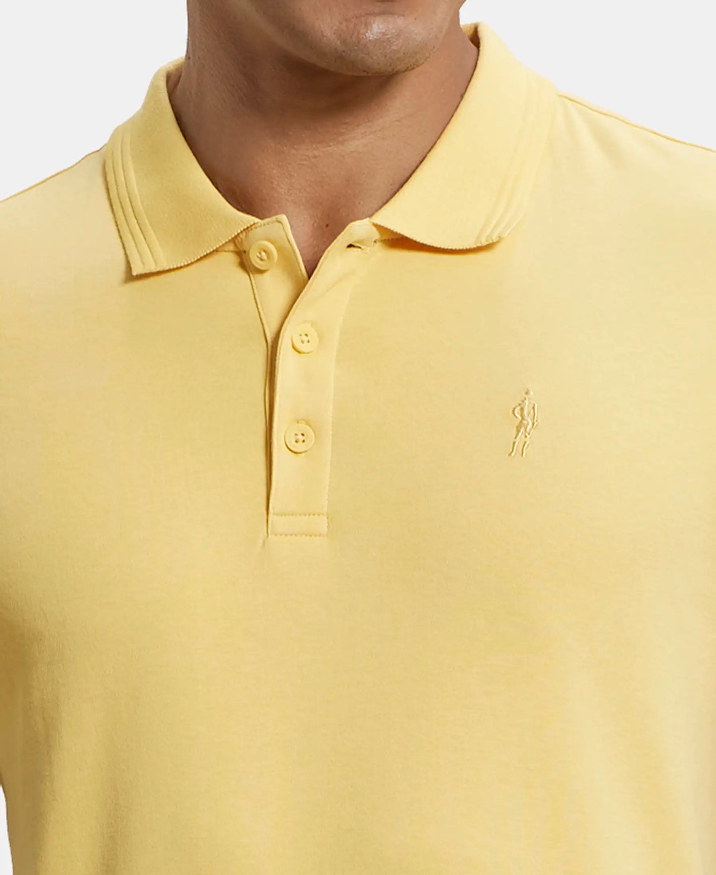 Super Combed Cotton Rich Solid Half Sleeve Polo T-Shirt - Corn Silk-6