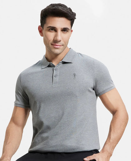 Super Combed Cotton Rich Solid Half Sleeve Polo T-Shirt - Grey Melange-5