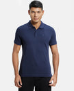 Super Combed Cotton Rich Solid Half Sleeve Polo T-Shirt - Navy-1