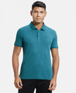 Super Combed Cotton Rich Solid Half Sleeve Polo T-Shirt - Pacific Green-1