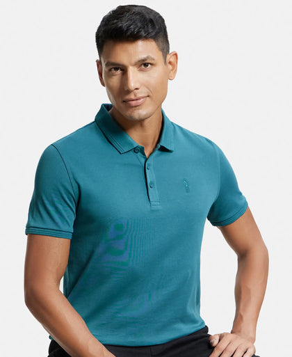 Super Combed Cotton Rich Solid Half Sleeve Polo T-Shirt - Pacific Green-5