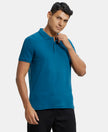 Super Combed Cotton Rich Solid Half Sleeve Polo T-Shirt - Seaport Teal-1