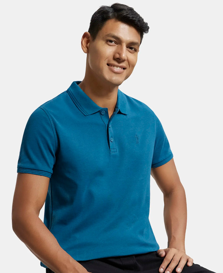 Super Combed Cotton Rich Solid Half Sleeve Polo T-Shirt - Seaport Teal-5
