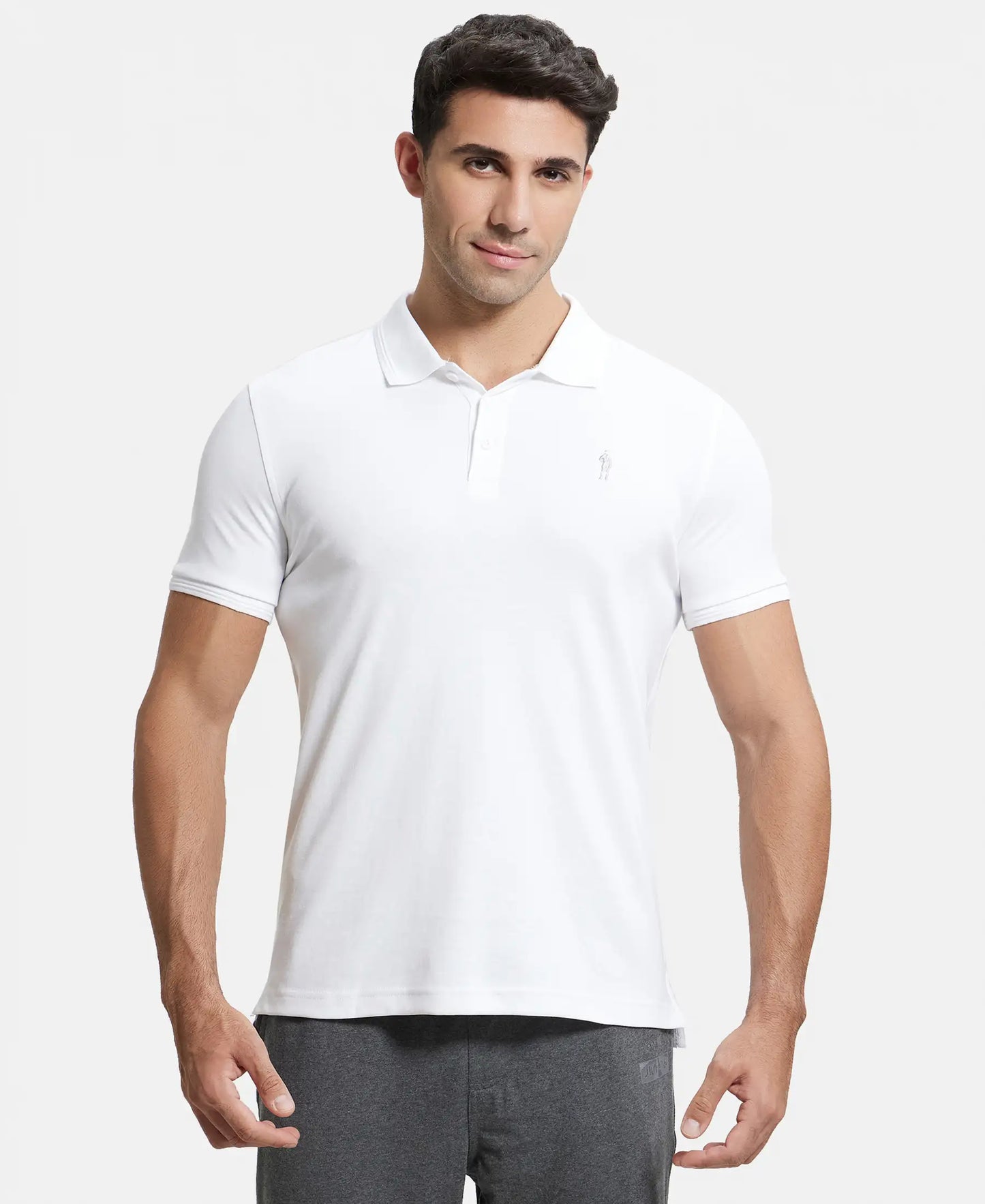 Super Combed Cotton Rich Solid Half Sleeve Polo T-Shirt - White-1
