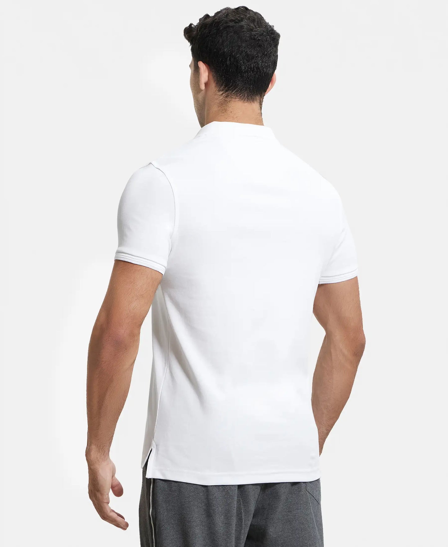 Super Combed Cotton Rich Solid Half Sleeve Polo T-Shirt - White-3
