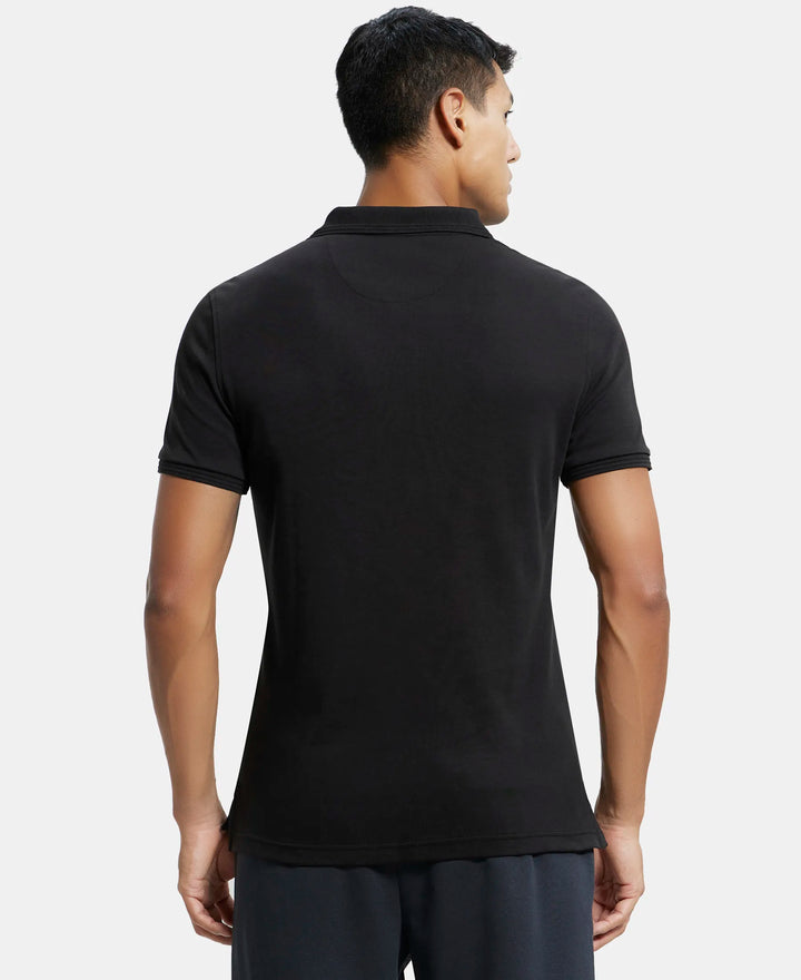 Super Combed Cotton Rich Solid Half Sleeve Polo T-Shirt with Chest Pocket - Black-3