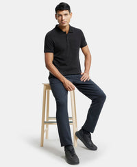 Super Combed Cotton Rich Solid Half Sleeve Polo T-Shirt with Chest Pocket - Black-6