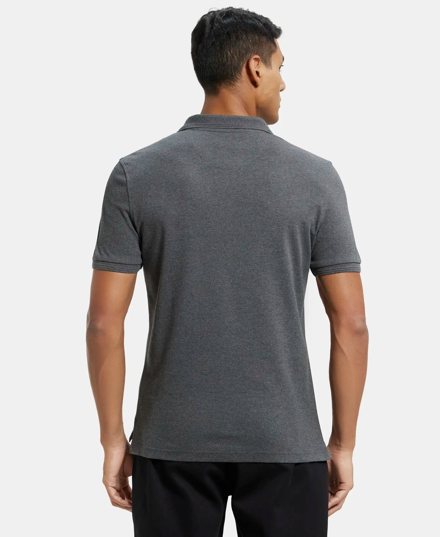 Super Combed Cotton Rich Solid Half Sleeve Polo T-Shirt with Chest Pocket - Charcoal Melange-3