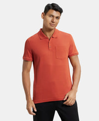 Super Combed Cotton Rich Solid Half Sleeve Polo T-Shirt with Chest Pocket - Cinnabar-1