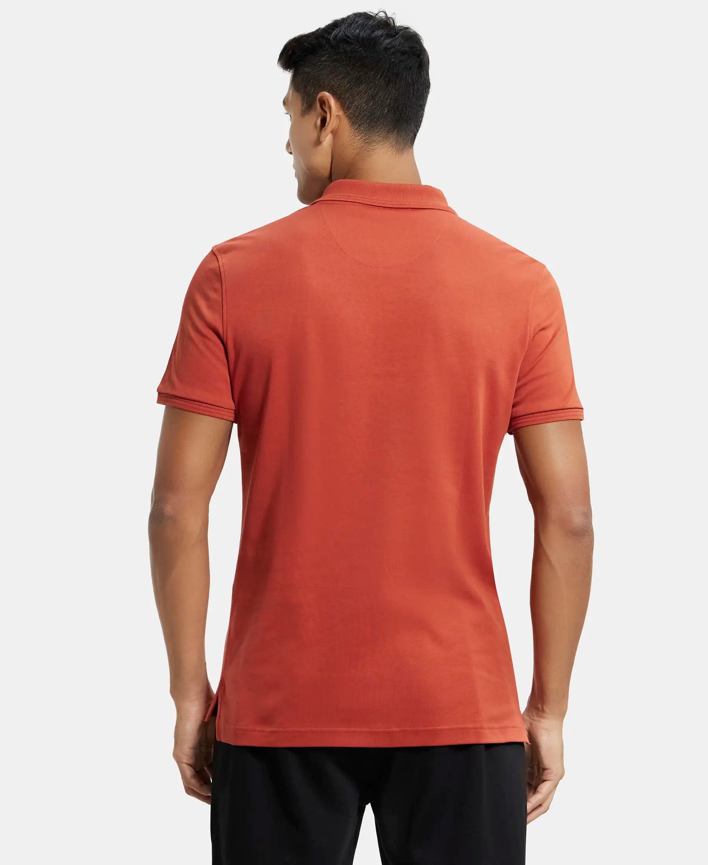 Super Combed Cotton Rich Solid Half Sleeve Polo T-Shirt with Chest Pocket - Cinnabar-3