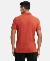 Super Combed Cotton Rich Solid Half Sleeve Polo T-Shirt with Chest Pocket - Cinnabar-3