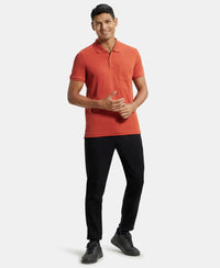 Super Combed Cotton Rich Solid Half Sleeve Polo T-Shirt with Chest Pocket - Cinnabar-4