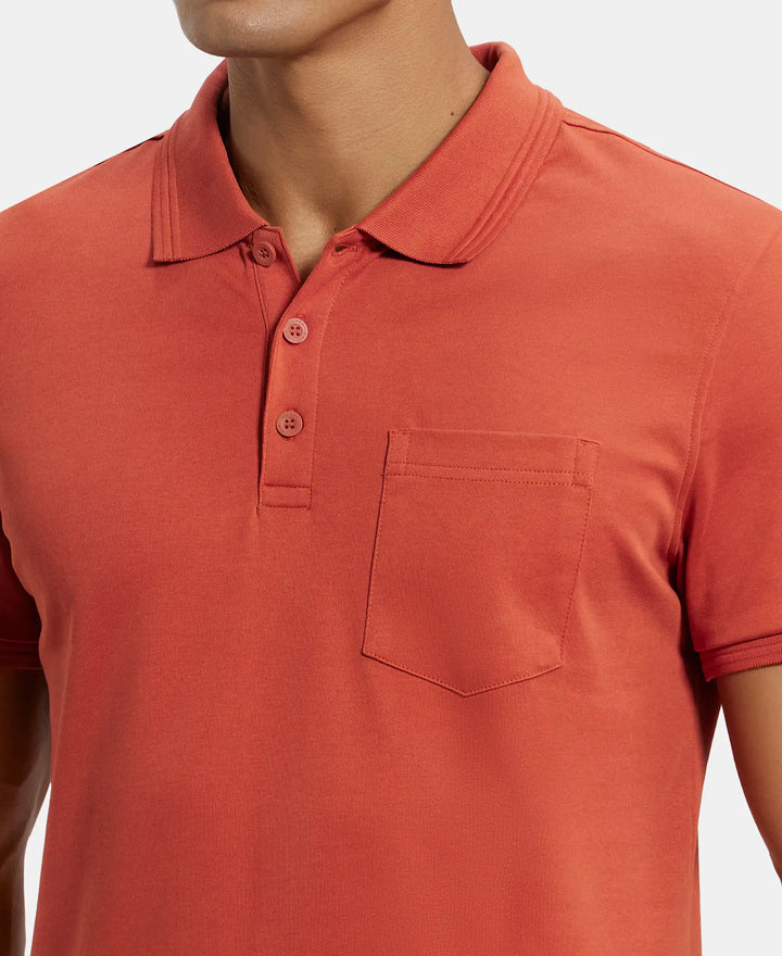 Super Combed Cotton Rich Solid Half Sleeve Polo T-Shirt with Chest Pocket - Cinnabar-6