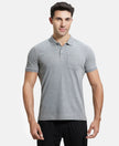 Super Combed Cotton Rich Solid Half Sleeve Polo T-Shirt with Chest Pocket - Mid Grey Melange-1