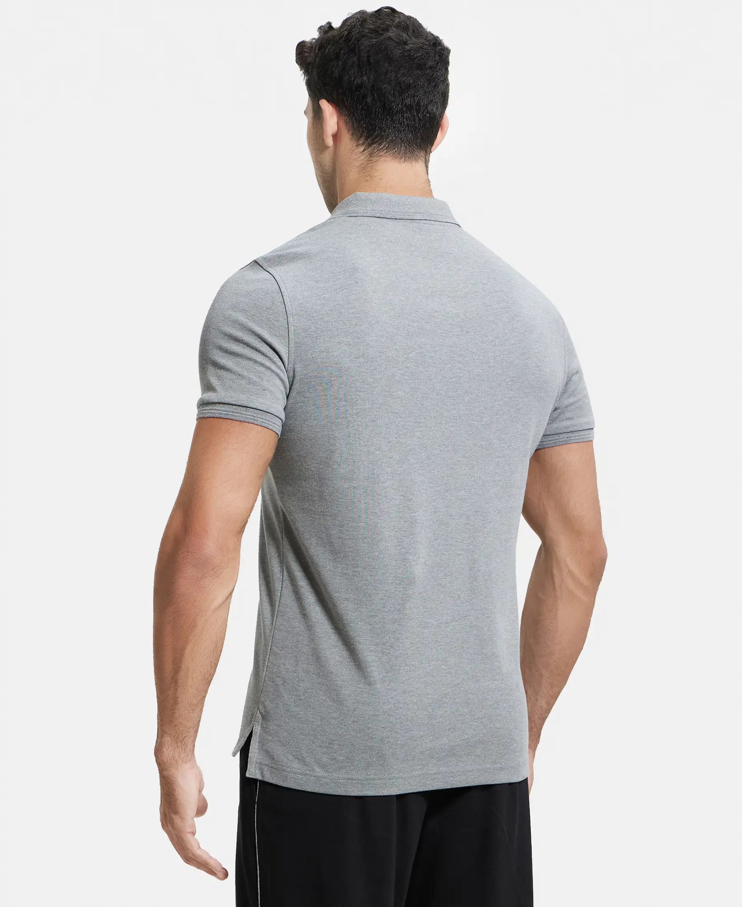 Super Combed Cotton Rich Solid Half Sleeve Polo T-Shirt with Chest Pocket - Mid Grey Melange-3