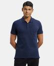Super Combed Cotton Rich Solid Half Sleeve Polo T-Shirt with Chest Pocket - Navy-1