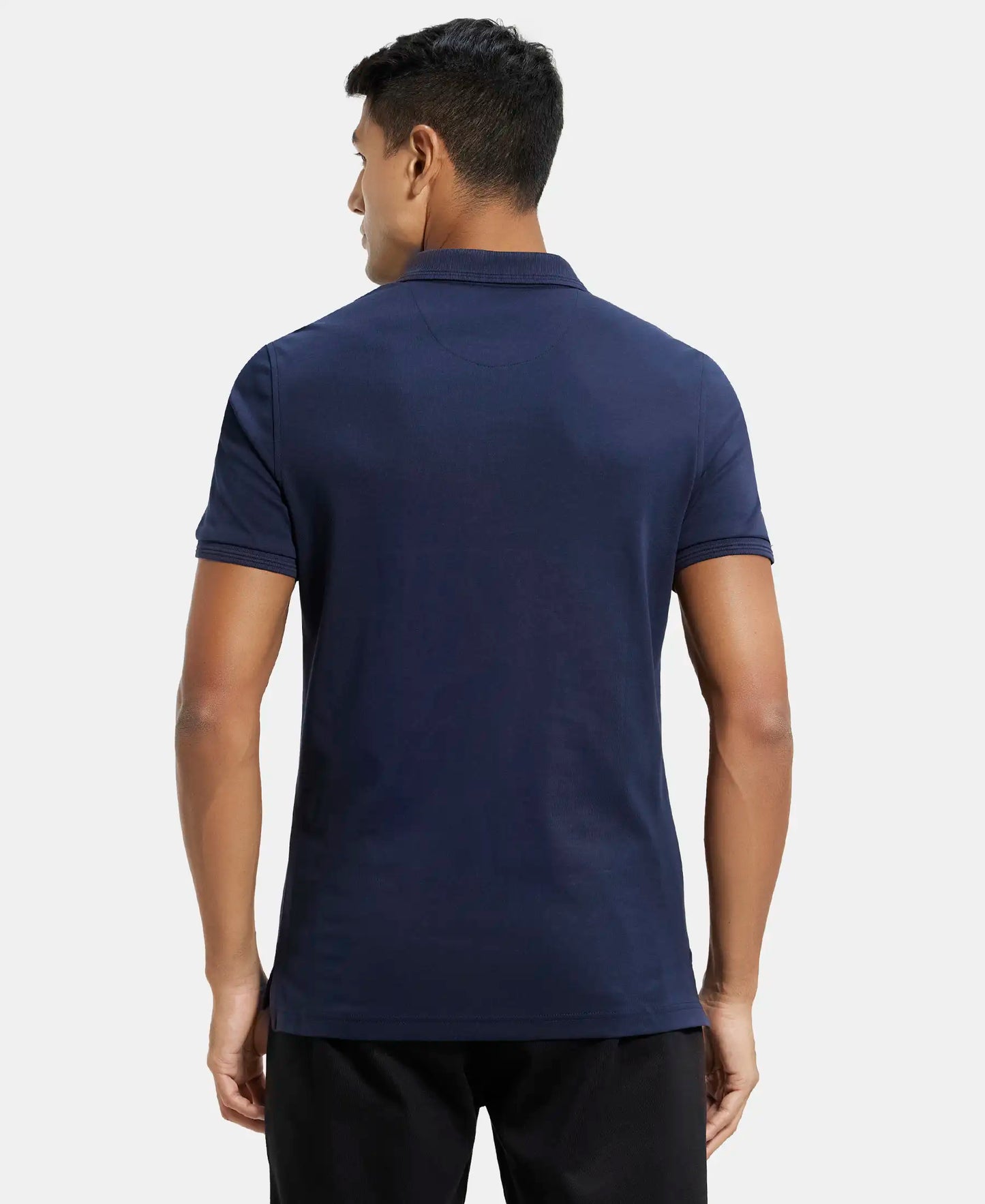 Super Combed Cotton Rich Solid Half Sleeve Polo T-Shirt with Chest Pocket - Navy-3