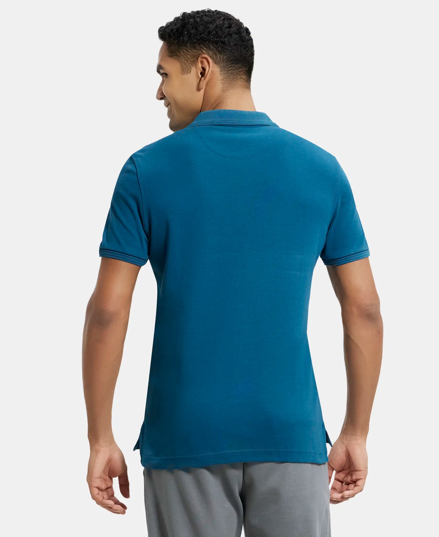 Super Combed Cotton Rich Solid Half Sleeve Polo T-Shirt with Chest Pocket - Seaport Teal-3