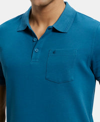 Super Combed Cotton Rich Solid Half Sleeve Polo T-Shirt with Chest Pocket - Seaport Teal-6