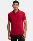 Super Combed Cotton Rich Solid Half Sleeve Polo T-Shirt with Chest Pocket - Shanghai Red-1