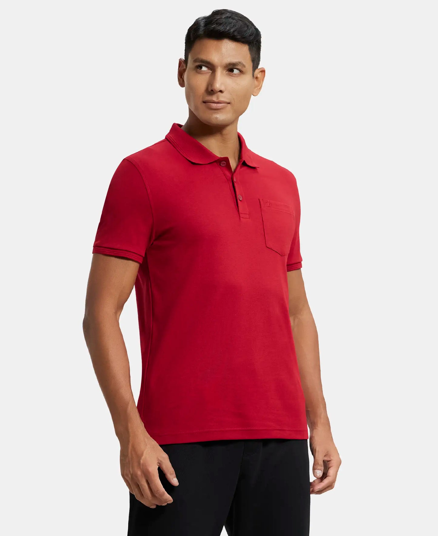 Super Combed Cotton Rich Solid Half Sleeve Polo T-Shirt with Chest Pocket - Shanghai Red-2