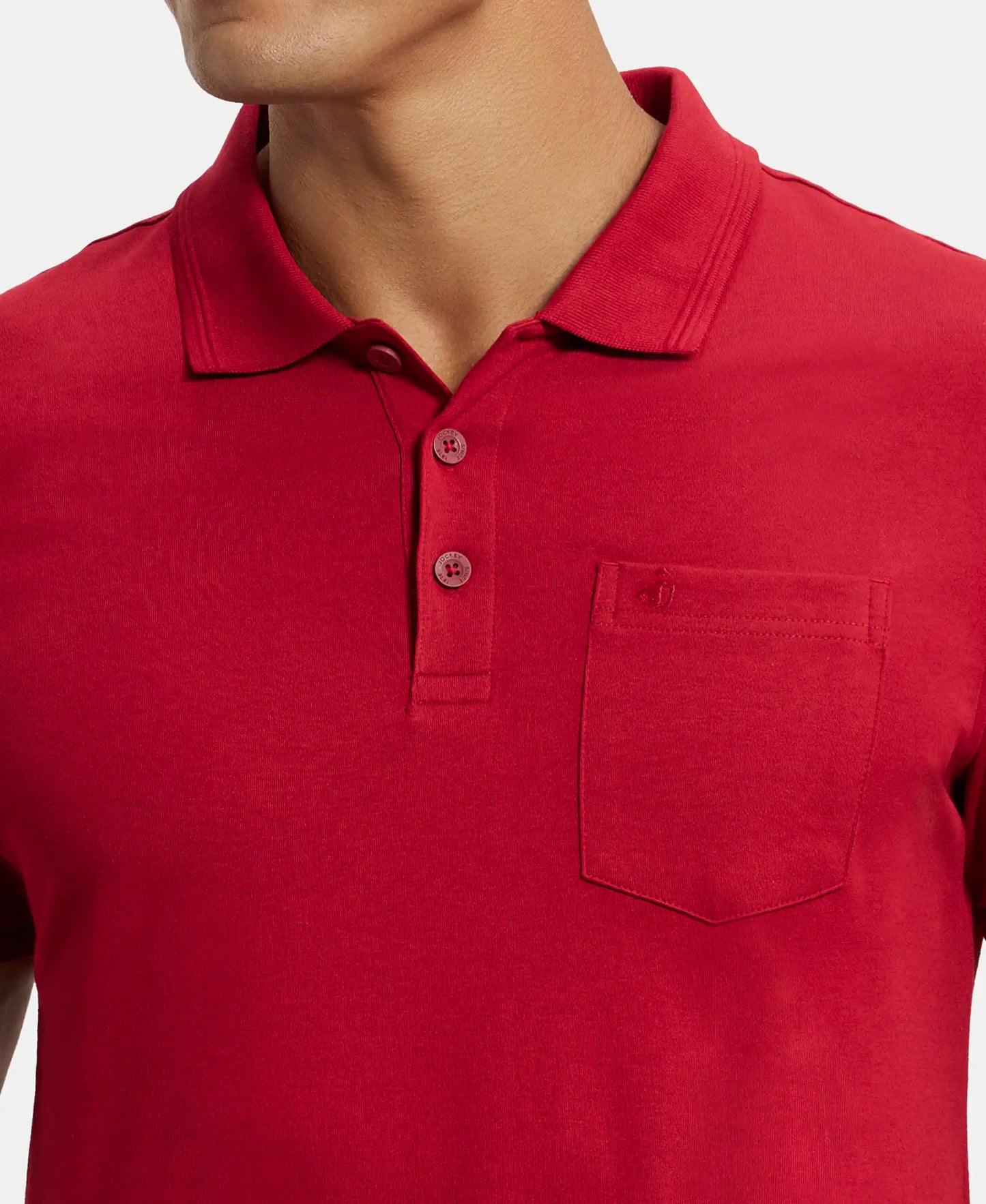 Super Combed Cotton Rich Solid Half Sleeve Polo T-Shirt with Chest Pocket - Shanghai Red-6