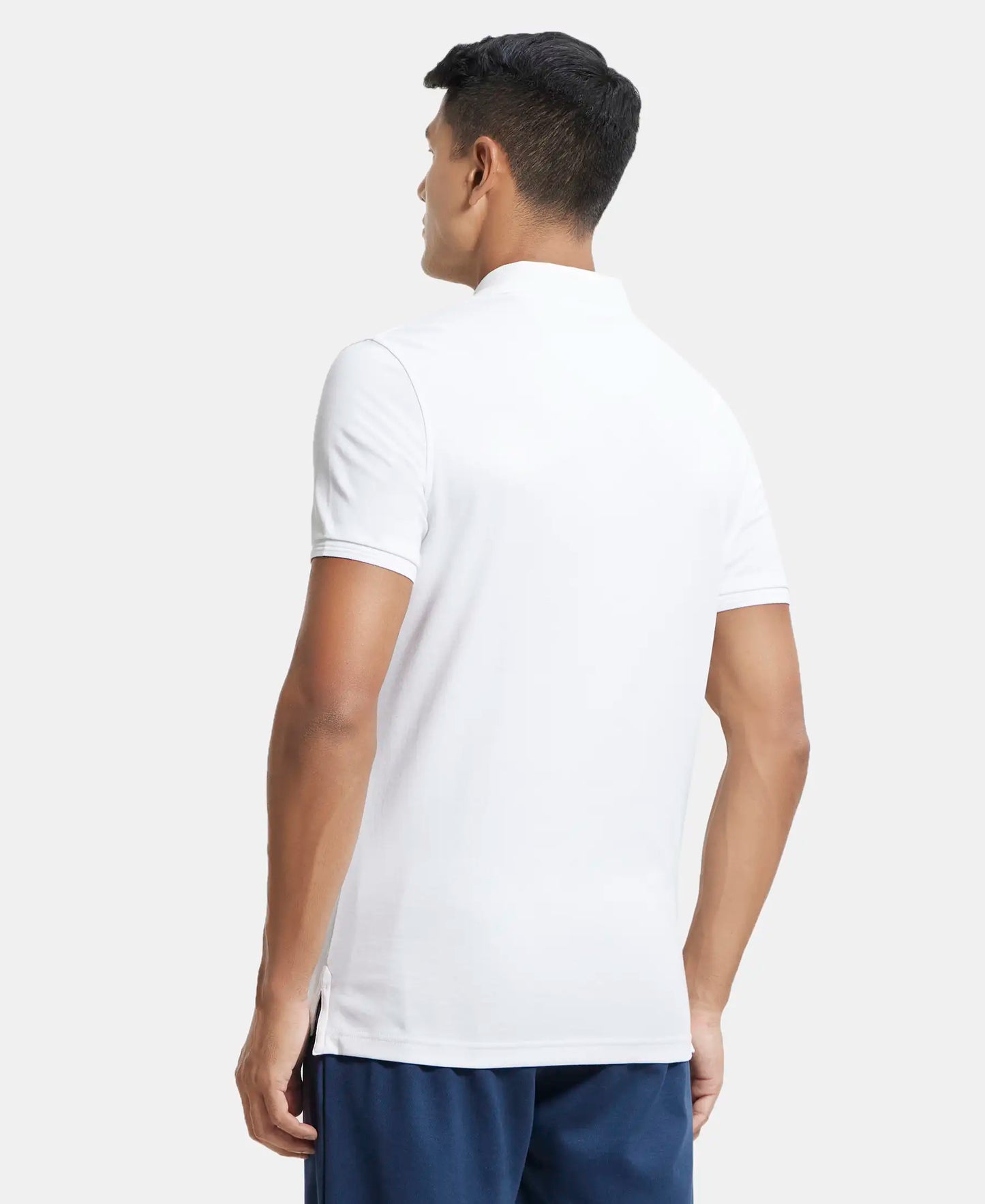 Super Combed Cotton Rich Solid Half Sleeve Polo T-Shirt with Chest Pocket - White-3