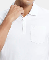 Super Combed Cotton Rich Solid Half Sleeve Polo T-Shirt with Chest Pocket - White-6