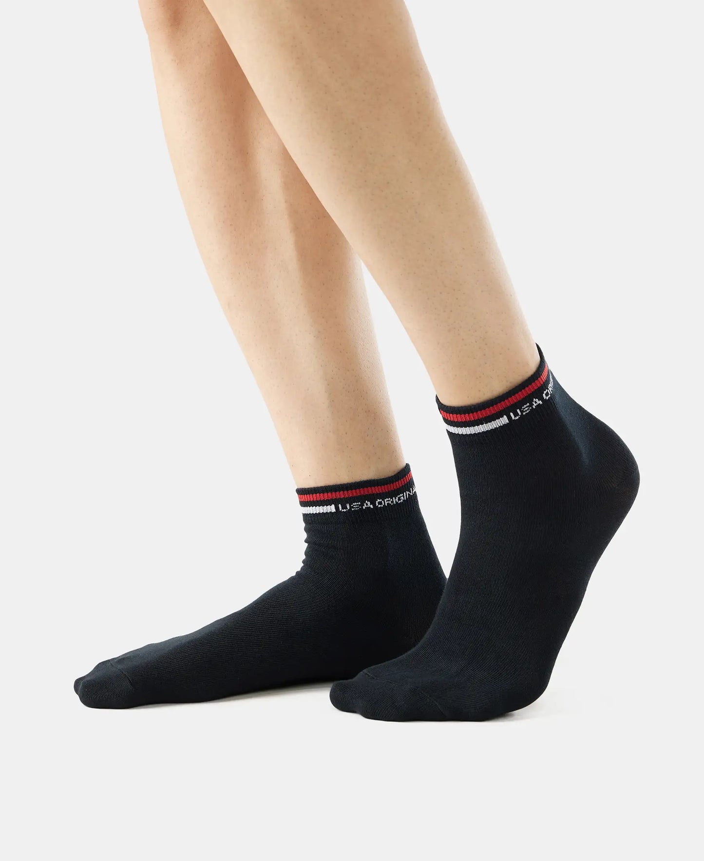 Compact Cotton Ankle Length Socks with StayFresh Treatment - Black-3