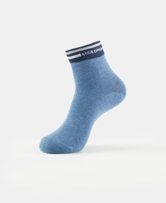 Compact Cotton Ankle Length Socks with StayFresh Treatment - Denim Melange-1
