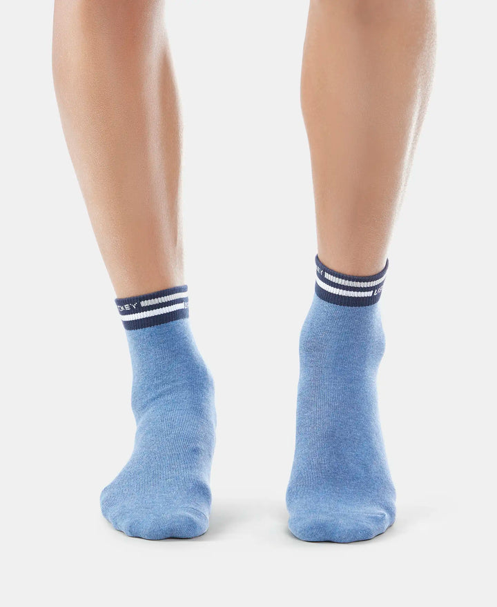 Compact Cotton Ankle Length Socks with StayFresh Treatment - Denim Melange-2