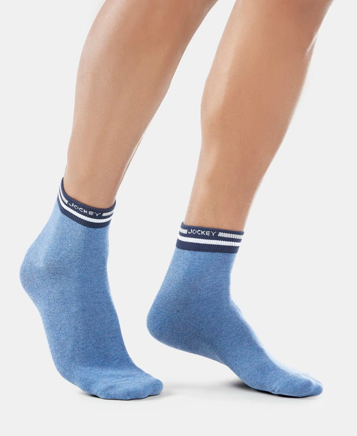 Compact Cotton Ankle Length Socks with StayFresh Treatment - Denim Melange-3