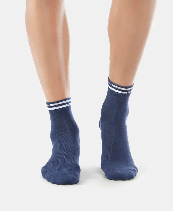 Compact Cotton Ankle Length Socks with StayFresh Treatment - Navy-2