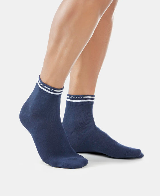Compact Cotton Ankle Length Socks with StayFresh Treatment - Navy-3