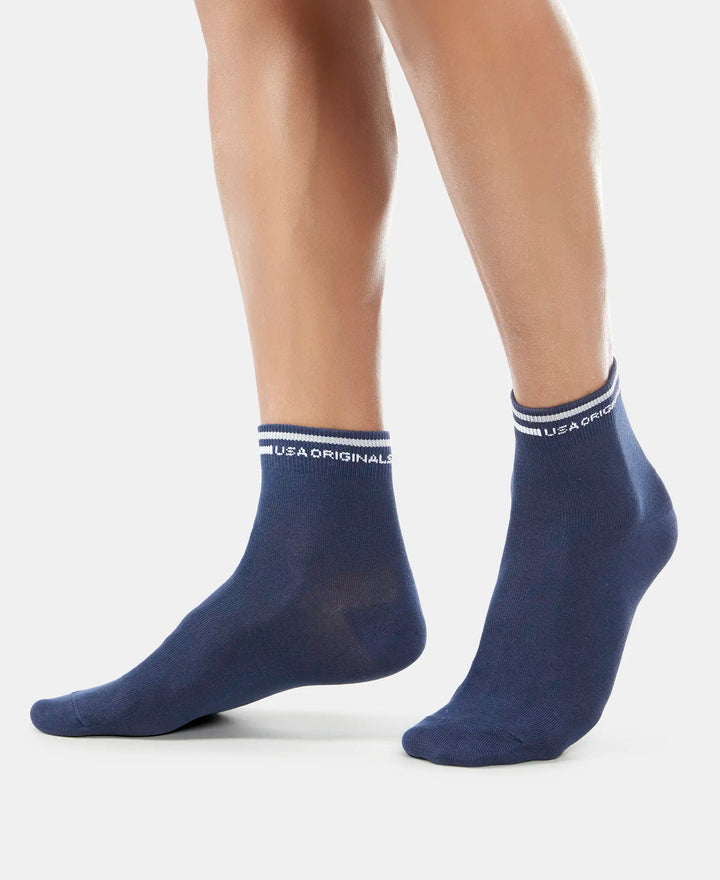 Compact Cotton Ankle Length Socks with StayFresh Treatment - Navy-5
